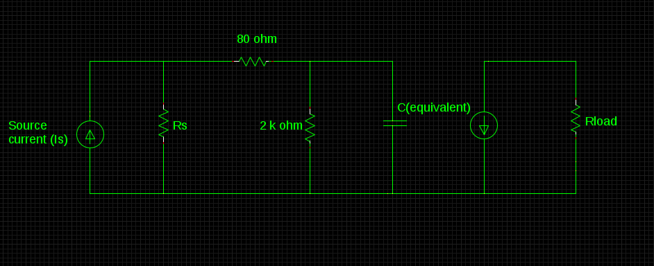Hybrid p Equivalent Circuit of Single Stage CE amplifier.png