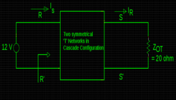 Two symmetrical 'T' Networks in Cascade Connection with termination at output in 'ZOT'.png