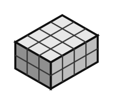a box divided into unit cubes in a 4 by 3 by 2 arrangement