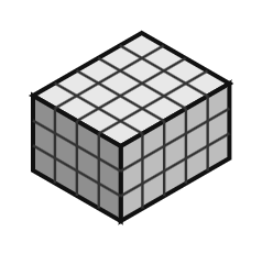 a box divided into unit cubes in a 5 by 4 by 3 arrangement