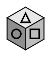 cube showing an outline triangle on top, an outline circle in front and an outline square on the right