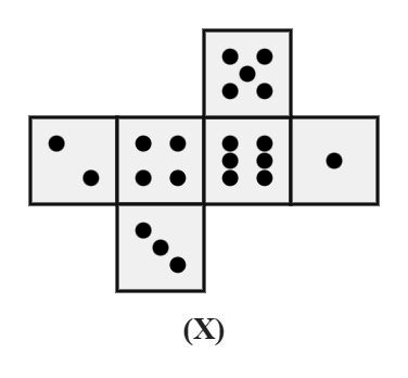 a row of four squares with dot counts 2, 4, 6, 1, with an extra square marked 5 dots attached above the 6-dot square and another marked 3 dots attached below the 4-dot square