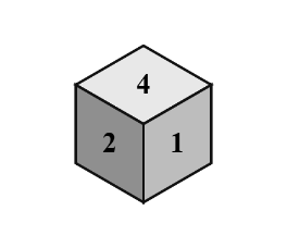 a single dice showing 4 on top, 2 in front and 1 on the right face