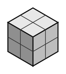 a cube divided into 8 smaller cubes in a 2 by 2 by 2 arrangement