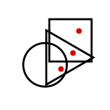 solution figure with red dots showing where the dots can be placed in the correct answer figure for dot situation question 19