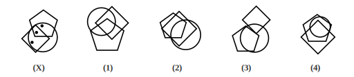 Figure X showing overlapping shapes with dots placed in them, and four answer figures 1 to 4 for dot situation question 6