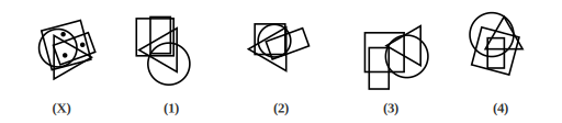 Figure X showing overlapping shapes with dots placed in them, and four answer figures 1 to 4 for dot situation question 9