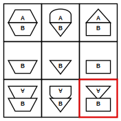 solution figure showing the figure matrix completed for figure matrix question 14