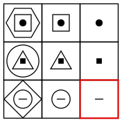 solution figure showing the figure matrix completed for figure matrix question 17