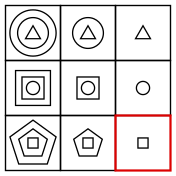 solution figure showing the figure matrix completed for figure matrix question 18