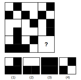 3 by 3 figure matrix with a missing cell and four answer figures 1 to 4 for figure matrix question 19