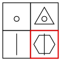solution figure showing the figure matrix completed for figure matrix question 2