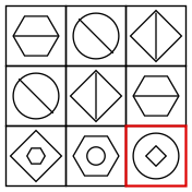 solution figure showing the figure matrix completed for figure matrix question 23