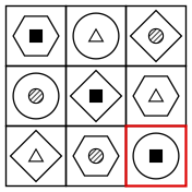 solution figure showing the figure matrix completed for figure matrix question 26