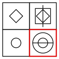 solution figure showing the figure matrix completed for figure matrix question 3