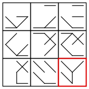 solution figure showing the figure matrix completed for figure matrix question 9