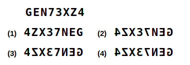 a combination of letters and numbers followed by four candidate mirror images numbered 1 to 4, mirror images question 27