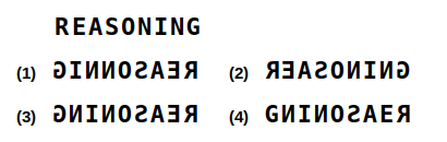 a combination of letters and numbers followed by four candidate mirror images numbered 1 to 4, mirror images question 29
