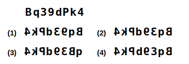 a combination of letters and numbers followed by four candidate mirror images numbered 1 to 4, mirror images question 35
