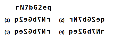 a combination of letters and numbers followed by four candidate mirror images numbered 1 to 4, mirror images question 36