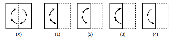 transparent sheet X with a pattern and a dotted fold line, and four answer figures 1 to 4 for paper folding question 13