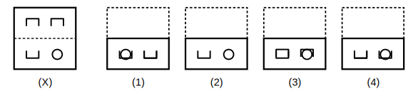 transparent sheet X with a pattern and a dotted fold line, and four answer figures 1 to 4 for paper folding question 9