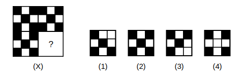 question figure with a missing quarter and four answer figures 1 to 4 for pattern completion question 10