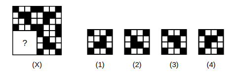 question figure with a missing quarter and four answer figures 1 to 4 for pattern completion question 12