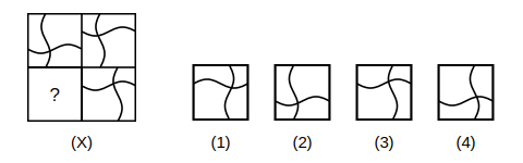 question figure with a missing quarter and four answer figures 1 to 4 for pattern completion question 30