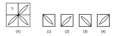 question figure with a missing quarter and four answer figures 1 to 4 for pattern completion question 8