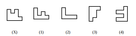 Figure X with a gap, and four answer figures 1 to 4, shape construction question 13