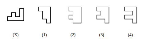 Figure X with a gap, and four answer figures 1 to 4, shape construction question 14