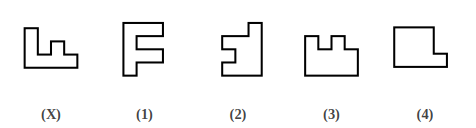 Figure X with a gap, and four answer figures 1 to 4, shape construction question 15