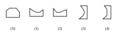 Figure X with a gap, and four answer figures 1 to 4, shape construction question 16