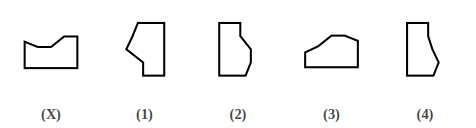 Figure X with a gap, and four answer figures 1 to 4, shape construction question 17