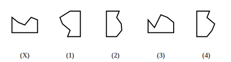 Figure X with a gap, and four answer figures 1 to 4, shape construction question 18
