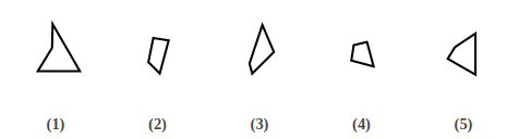 five numbered figures 1 to 5 that are pieces of a shape, shape construction question 7