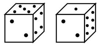 two positions of a dice with dots on the faces