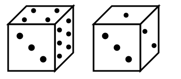 two positions of a dice with dots on the faces