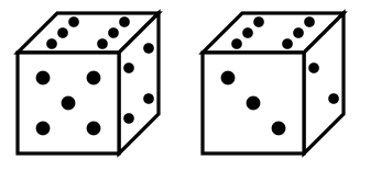 two positions of a dice with dots on the faces