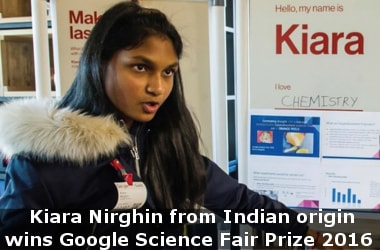Girl from Indian origin wins Google Science Fair Prize 2016