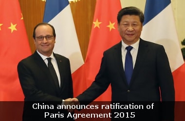 China announces ratification of Paris Agreement 2015